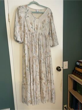 Women's V-Neck Floral Tiered Maxi Dress in Soft Cream Lena and Lou Boutique